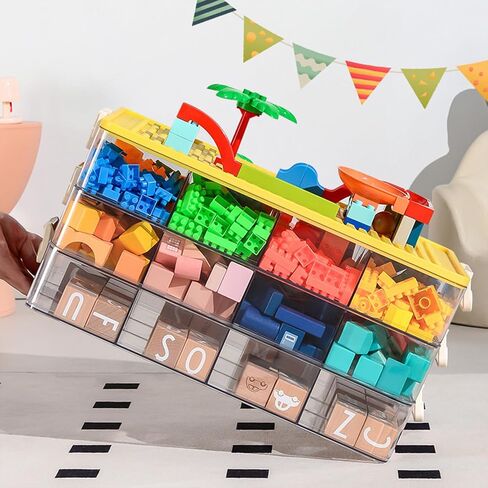 Toys Storage Organizer Bins for Lego, Stackable Toys Organizer, Lego Building Block Storage, Toy Storage Box with 24 Palace Grids, Plastic Stackable Organizer Bins (Black 1Layers) in Kuwait