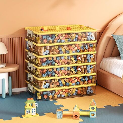 Toys Storage Organizer Bins for Lego, Stackable Toys Organizer, Lego Building Block Storage, Toy Storage Box with 24 Palace Grids, Plastic Stackable Organizer Bins (Black 1Layers) in Kuwait