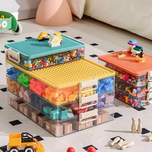 Toys Storage Organizer Bins for Lego, Stackable Toys Organizer, Lego Building Block Storage, Toy Storage Box with 24 Palace Grids, Plastic Stackable Organizer Bins (Black 1Layers) in Kuwait