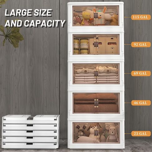 Shelime Collapsible Storage Bins with Lids and Doors – 3 Pack 23 Gal Stackable Storage Boxes with Wheels Large Foldable Storage Bins for Closet Organizers Toys Clothes and Books in Saudi Arabia