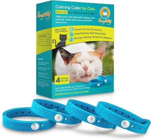 Cat Calming Collars - 4 Packs Cat Collar Infused with Synthetic Pheromones (Blue) - Cat Pheromone Diffuser Necklace for Anxiety Relief, Travel, Keeping Kitty Quiet in Kuwait