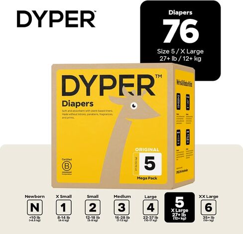 DYPER Unisex Baby Diapers - Hypoallergenic, Plant-Based, Absorbent, Soft - 1 Count in Kuwait