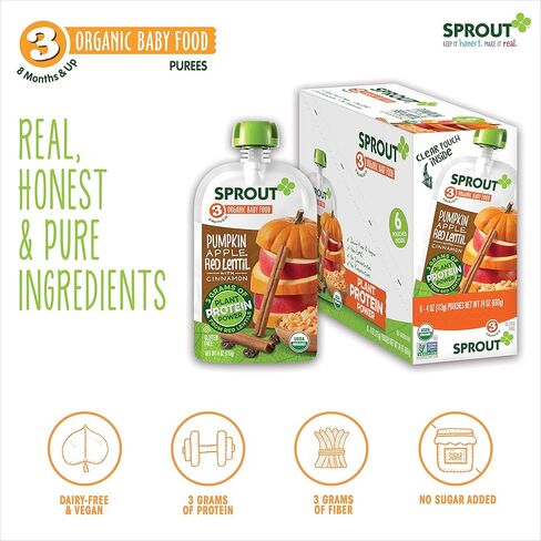 أكياس أغذية الأطفال العضوية من سبراوت، المرحلة 3، بروتين اللحوم من مصادر عضوية، 4 أونصة (عبوة من 12 قطعة) in Kuwait