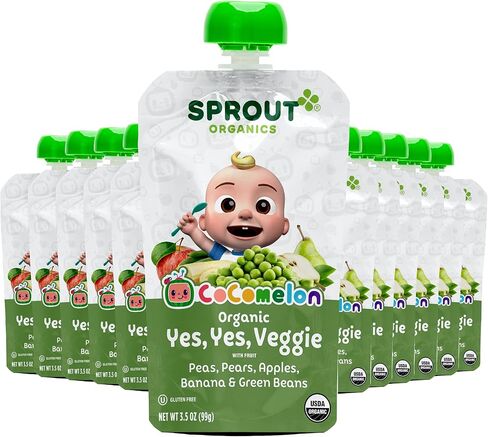 أغذية الأطفال العضوية من CoComelon Sprout، أكياس للأطفال الصغار، نعم، نعم، الخضروات والفواكه والحبوب، 3.5 أونصة (عبوة من 12 قطعة) in Kuwait