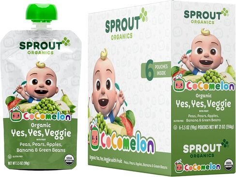 أغذية الأطفال العضوية من CoComelon Sprout، أكياس للأطفال الصغار، نعم، نعم، الخضروات والفواكه والحبوب، 3.5 أونصة (عبوة من 12 قطعة) in Kuwait
