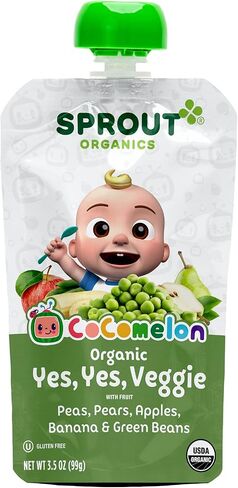 أغذية الأطفال العضوية من CoComelon Sprout، أكياس للأطفال الصغار، نعم، نعم، الخضروات والفواكه والحبوب، 3.5 أونصة (عبوة من 12 قطعة) in Kuwait