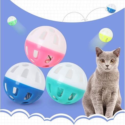FadyDail 12PCS 5Color 1.6" Cat Toy Ball with Bell, Pet Toy Cat Bell Ball Cat Toy with Bell Cat Jingle Balls for Cats Kitten, Plastic Cat Toys Jingle Balls Pounce Chase Rattle Ball Toys in Kuwait