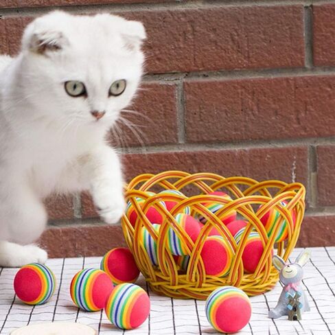 12 Pack 2 Color Rainbow Cat Toy Balls Soft EVA Foam Interactive Indoor Kittens Favorite Toys 1.38" Dia. Small Dogs Puppies Toy Balls Bulk Activity Chase Quiet Play Sponge Ball in Kuwait