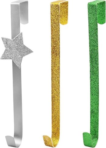 Christmas Wreath Hanger 3PCS Glitter Gold Silver Green Metal Garland Hanging Hooks Over The Door Wreath Hanger Holders for Christmas Party Halloween Home Office Wall Wedding Wreaths Decoration in Kuwait