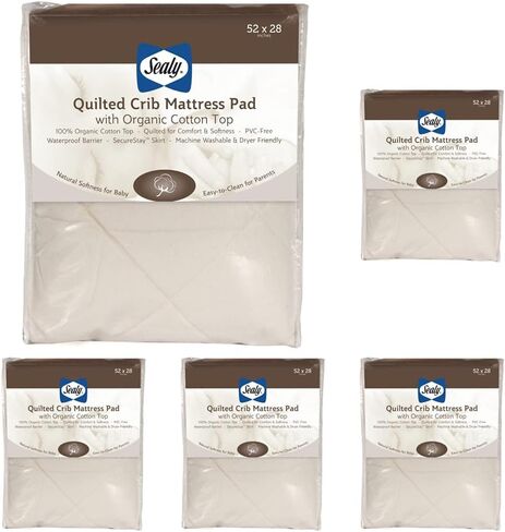 غطاء مرتبة من القطن العضوي المبطن من سيلي يسمح بمرور الهواء ومقاوم للماء وغطاء حماية مرتبة لسرير الأطفال الصغار، بدون ضوضاء، يمكن غسله في الغسالة وتجفيفه في المجفف، مقاس 52 × 28 - كريمي in Kuwait