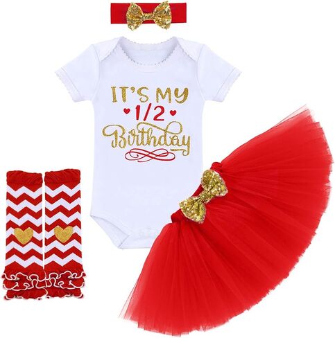 ODASDO It’s My 1st / 2nd / Half Birthday Outfit Baby Toddler Kid Princess Tutu Skirt Cake Smash Set 4pcs Party Clothes in Saudi Arabia