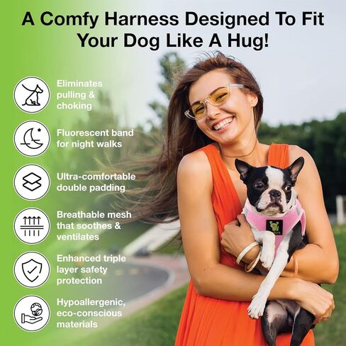 سرج الكلاب EcoBark Teacup - سرج للكلاب، سرج للكلاب البيئية مقاس XXS وXS والكلاب الصغيرة - سترة هالتر صغيرة عاكسة وقابلة للتعديل - سرج شبكي ناعم صغير لسلالات الألعاب (وردي فاتح، XXXS) in Kuwait