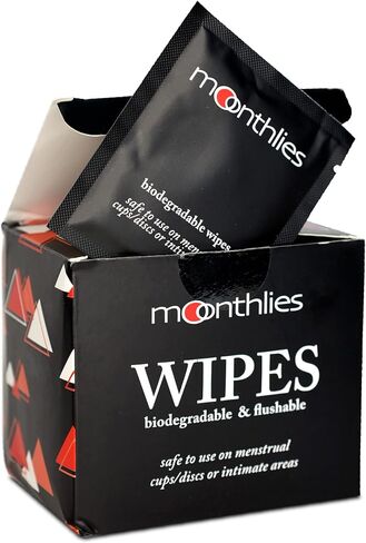 MOONTHLIES Menstrual Cup Wipes, Individually Wrapped Wipe For On The Go Cleaning of Menstrual Discs (30 Count Box of Wipes) in Kuwait