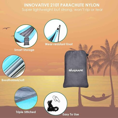 جيفرير ارجوحة تخييم، ارجوحة محمولة مع شريطين شجرة، ارجوحة مظلات خفيفة الوزن من النايلون للمشي لمسافات طويلة، شنطة الظهر، الصيد، في الهواء الطلق، الشاطئ، التخييم، ازرق ورمادي in Kuwait