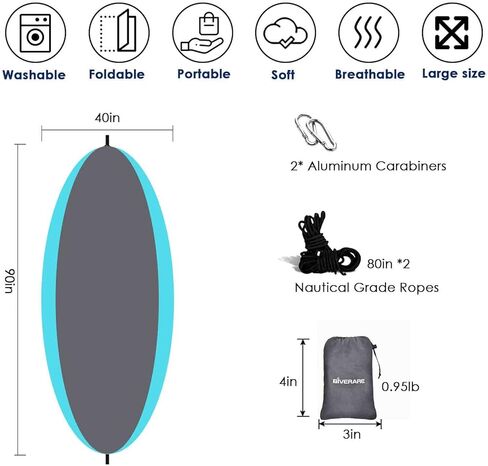 جيفرير ارجوحة تخييم، ارجوحة محمولة مع شريطين شجرة، ارجوحة مظلات خفيفة الوزن من النايلون للمشي لمسافات طويلة، شنطة الظهر، الصيد، في الهواء الطلق، الشاطئ، التخييم، ازرق ورمادي in Kuwait