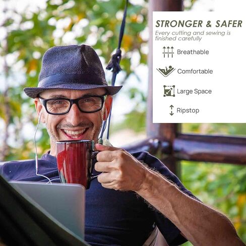 جيفرير ارجوحة تخييم، ارجوحة محمولة مع شريطين شجرة، ارجوحة مظلات خفيفة الوزن من النايلون للمشي لمسافات طويلة، شنطة الظهر، الصيد، في الهواء الطلق، الشاطئ، التخييم، ازرق ورمادي in Kuwait