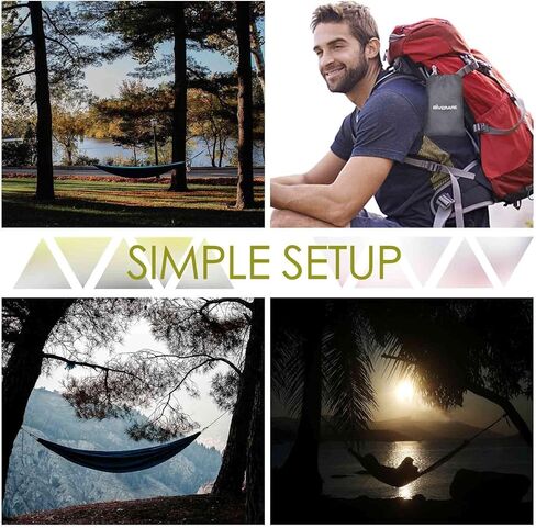 جيفرير ارجوحة تخييم، ارجوحة محمولة مع شريطين شجرة، ارجوحة مظلات خفيفة الوزن من النايلون للمشي لمسافات طويلة، شنطة الظهر، الصيد، في الهواء الطلق، الشاطئ، التخييم، ازرق ورمادي in Kuwait