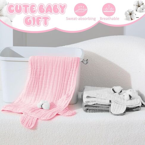 Preboun 3 Pcs Muslin Baby Bath Towel with Hood 6 Layers Cute Hooded Baby Towels Cotton Absorbent Baby Hooded Towel for Newborn Kids Girl Infant Boys Toddler Shower Gift Supplies (Grey,Blue,White) in Saudi Arabia
