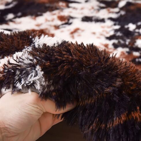 Aimuan Cow Print Area Rug Cute Fluffy Faux Cowhide Rug Super Soft Shaggy Carpets Tie-Dye Rugs for Living Room Bedroom Girls Kids Room Nursery Home Decor Non-Slip Mat (Coffee-Black, 5x7) in Kuwait