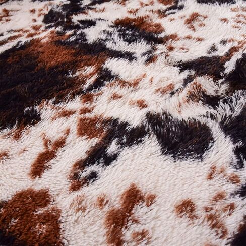 Aimuan Cow Print Area Rug Cute Fluffy Faux Cowhide Rug Super Soft Shaggy Carpets Tie-Dye Rugs for Living Room Bedroom Girls Kids Room Nursery Home Decor Non-Slip Mat (Coffee-Black, 5x7) in Kuwait