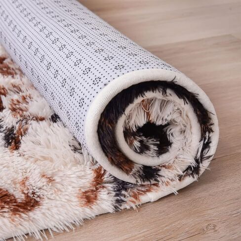 Aimuan Cow Print Area Rug Cute Fluffy Faux Cowhide Rug Super Soft Shaggy Carpets Tie-Dye Rugs for Living Room Bedroom Girls Kids Room Nursery Home Decor Non-Slip Mat (Coffee-Black, 5x7) in Kuwait