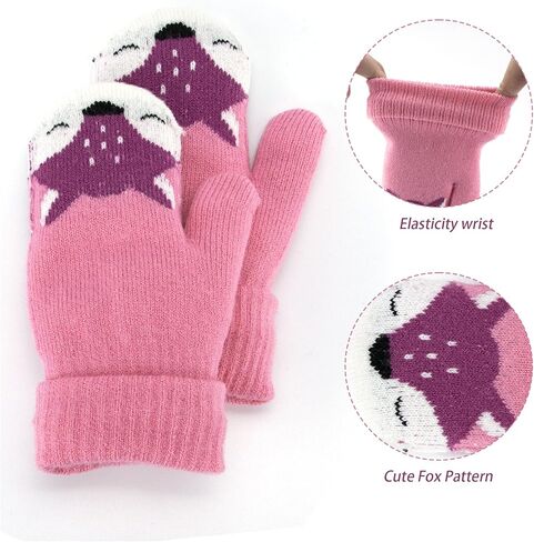 قفازات الأطفال الصغار قفازات شتوية دافئة وقابلة للتمدد محبوكة على شكل ثعلب للتزلج للفتيات الصغيرات والأولاد (2-5 سنوات للأطفال) in Kuwait