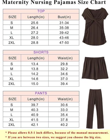 SUNNYBUY Women's Maternity Postpartum Pajamas Set, Breastfeeding Tops，Adjustable Pregnancy Shorts & Pants 3 Piece Nursing PJS in Kuwait