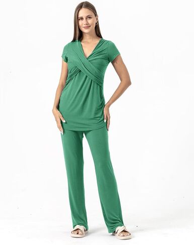 SUNNYBUY Women's Maternity Postpartum Pajamas Set, Breastfeeding Tops，Adjustable Pregnancy Shorts & Pants 3 Piece Nursing PJS in Kuwait