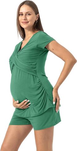 SUNNYBUY Women's Maternity Postpartum Pajamas Set, Breastfeeding Tops，Adjustable Pregnancy Shorts & Pants 3 Piece Nursing PJS in Kuwait