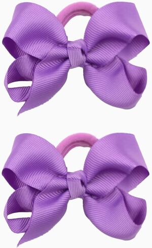 3 Inch Baby Girl Hair Bows Elastic Hair Tie Accessories Bow Ponytail Holder - Set of 2 (White) in Saudi Arabia