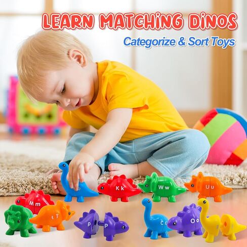 Montessori Learning Toys for Toddlers 1-3, Matching Letters Fine Motor Toy, Double-Sided 26 PCS ABC Dinosaur Alphabet Games for Kids Ages 3-5, Alphabet Learning Dinosaur Set for Kindergarten in Saudi Arabia