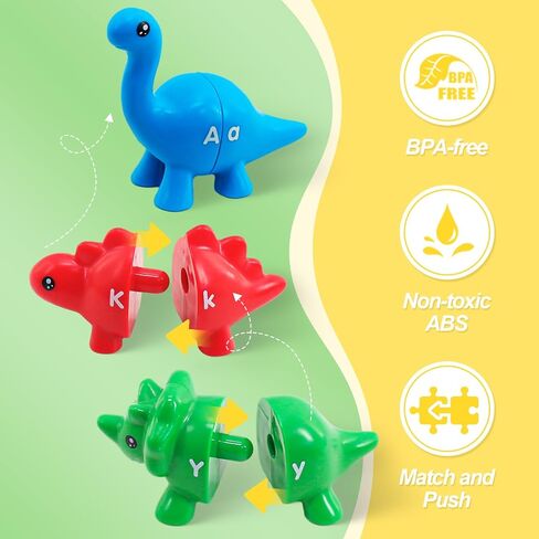 Montessori Learning Toys for Toddlers 1-3, Matching Letters Fine Motor Toy, Double-Sided 26 PCS ABC Dinosaur Alphabet Games for Kids Ages 3-5, Alphabet Learning Dinosaur Set for Kindergarten in Saudi Arabia
