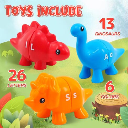 Montessori Learning Toys for Toddlers 1-3, Matching Letters Fine Motor Toy, Double-Sided 26 PCS ABC Dinosaur Alphabet Games for Kids Ages 3-5, Alphabet Learning Dinosaur Set for Kindergarten in Saudi Arabia