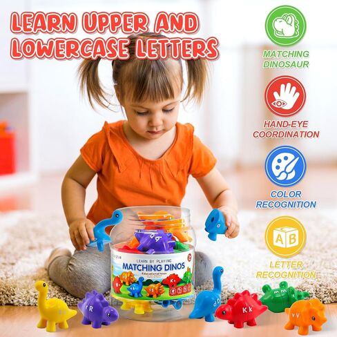 Montessori Learning Toys for Toddlers 1-3, Matching Letters Fine Motor Toy, Double-Sided 26 PCS ABC Dinosaur Alphabet Games for Kids Ages 3-5, Alphabet Learning Dinosaur Set for Kindergarten in Saudi Arabia