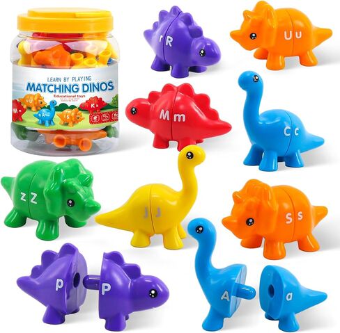 Montessori Learning Toys for Toddlers 1-3, Matching Letters Fine Motor Toy, Double-Sided 26 PCS ABC Dinosaur Alphabet Games for Kids Ages 3-5, Alphabet Learning Dinosaur Set for Kindergarten in Saudi Arabia