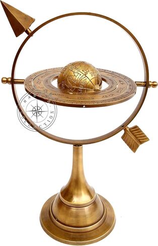 مجموعة هانزلا 27.94 سم كروي أرضي نحاسي عتيق مع سهم بقرص الشمس 26.67 سم منقوش عليها كلمة «Nautical Maritime Astrolabe » in Kuwait