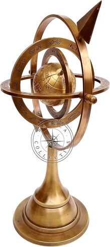 مجموعة هانزلا 27.94 سم كروي أرضي نحاسي عتيق مع سهم بقرص الشمس 26.67 سم منقوش عليها كلمة «Nautical Maritime Astrolabe » in Kuwait