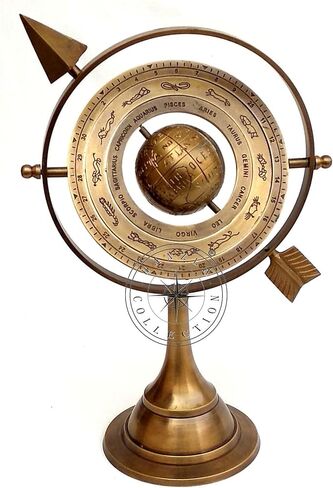 مجموعة هانزلا 27.94 سم كروي أرضي نحاسي عتيق مع سهم بقرص الشمس 26.67 سم منقوش عليها كلمة «Nautical Maritime Astrolabe » in Kuwait