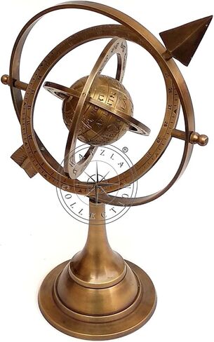 مجموعة هانزلا 27.94 سم كروي أرضي نحاسي عتيق مع سهم بقرص الشمس 26.67 سم منقوش عليها كلمة «Nautical Maritime Astrolabe » in Kuwait
