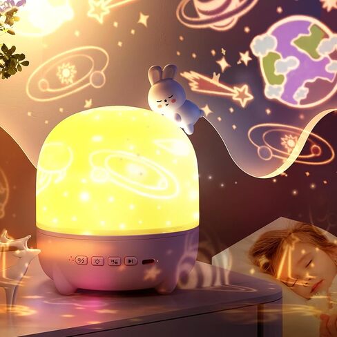 Jovow ضوء ليلي للأطفال، 84 وضع إضاءة 14 فيلمًا، جهاز عرض أضواء يدور 360 درجة للأطفال مع موسيقى ومؤقت عن بعد، هدية ديكور غرفة نوم قابلة لإعادة الشحن للأولاد والبنات (دب لطيف) in Kuwait
