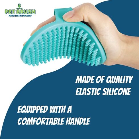 GreenPet Silicone Dog Grooming Brush - Waterproof Dog/Cat Bath Brush - Durable Wet/Dry Pet Shedding Brush for Loose Dog Hair - Comfortable Strap, Flexible Bristles in Kuwait