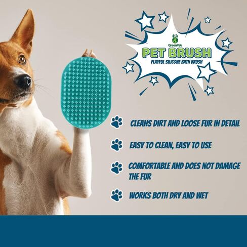 GreenPet Silicone Dog Grooming Brush - Waterproof Dog/Cat Bath Brush - Durable Wet/Dry Pet Shedding Brush for Loose Dog Hair - Comfortable Strap, Flexible Bristles in Kuwait