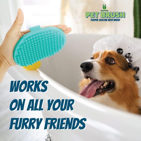 GreenPet Silicone Dog Grooming Brush - Waterproof Dog/Cat Bath Brush - Durable Wet/Dry Pet Shedding Brush for Loose Dog Hair - Comfortable Strap, Flexible Bristles in Kuwait