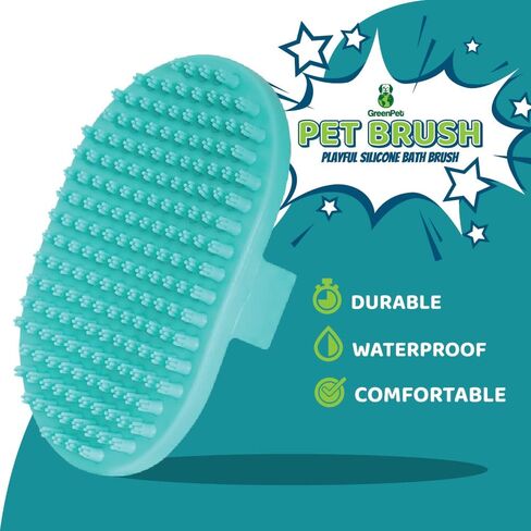 GreenPet Silicone Dog Grooming Brush - Waterproof Dog/Cat Bath Brush - Durable Wet/Dry Pet Shedding Brush for Loose Dog Hair - Comfortable Strap, Flexible Bristles in Kuwait
