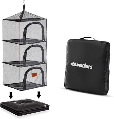 ويالرز شبكة جافة شبكية للحشرات، 4 طبقات معلقة في الهواء الطلق، منظم التخييم ملحقات المطبخ والاطباق والملابس والطعام والخضروات والفواكه رف قابل للطي للتخزين في المنزل والتخييم والنزهات والشواء in Kuwait