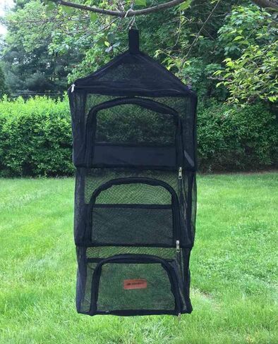 ويالرز شبكة جافة شبكية للحشرات، 4 طبقات معلقة في الهواء الطلق، منظم التخييم ملحقات المطبخ والاطباق والملابس والطعام والخضروات والفواكه رف قابل للطي للتخزين في المنزل والتخييم والنزهات والشواء in Kuwait