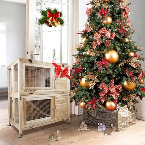 Collapsible Rabbit Hutch with Wheels, Upgrade Solid Wood Natrual Travel Bunny Houses & Habitats Rabbit Castle Jaula para Conejos Removable Rabbit Hideout, Idea for Rabbits Guinea Pigs,Nature in Kuwait