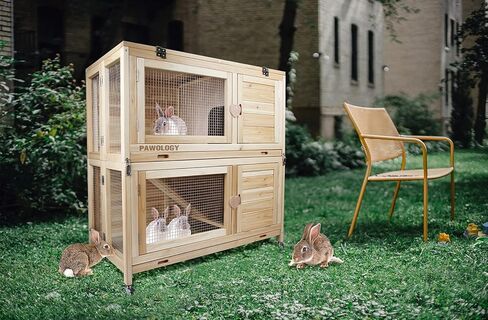 Collapsible Rabbit Hutch with Wheels, Upgrade Solid Wood Natrual Travel Bunny Houses & Habitats Rabbit Castle Jaula para Conejos Removable Rabbit Hideout, Idea for Rabbits Guinea Pigs,Nature in Kuwait
