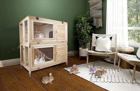 Collapsible Rabbit Hutch with Wheels, Upgrade Solid Wood Natrual Travel Bunny Houses & Habitats Rabbit Castle Jaula para Conejos Removable Rabbit Hideout, Idea for Rabbits Guinea Pigs,Nature in Kuwait
