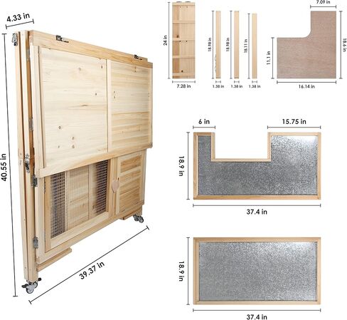 Collapsible Rabbit Hutch with Wheels, Upgrade Solid Wood Natrual Travel Bunny Houses & Habitats Rabbit Castle Jaula para Conejos Removable Rabbit Hideout, Idea for Rabbits Guinea Pigs,Nature in Kuwait